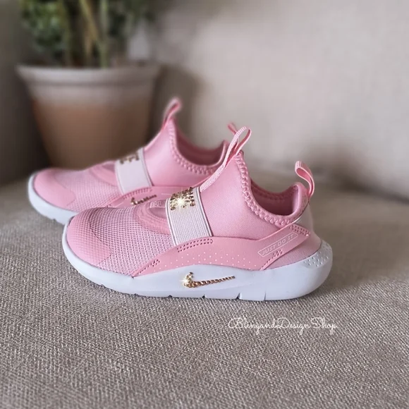 Bling Nike Flex Runner 4 Baby Toddler Girl Shoes Pink Customized Nikes With Gold